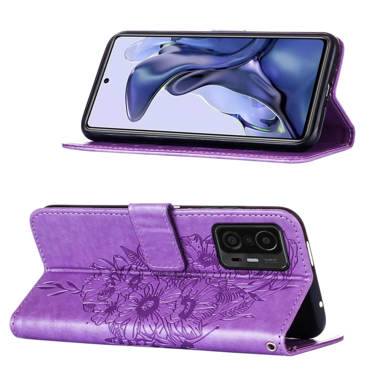 For Xiaomi Mi 11T 5G / 11T Pro 5G Embossed Butterfly Leather Phone Case with Holder & Card Slot & Wallet & Lanyard