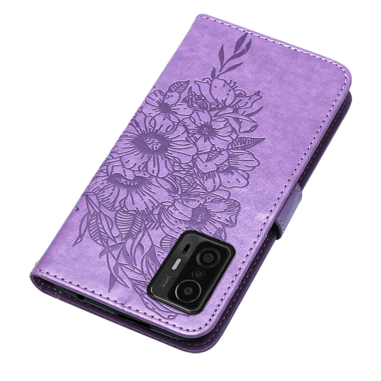 For Xiaomi Mi 11T 5G / 11T Pro 5G Embossed Butterfly Leather Phone Case with Holder & Card Slot & Wallet & Lanyard