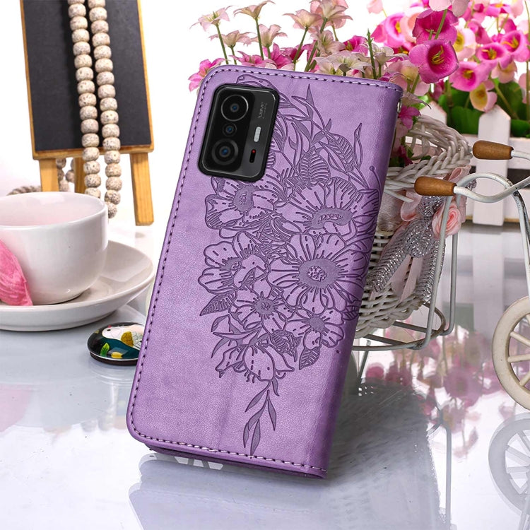 For Xiaomi Mi 11T 5G / 11T Pro 5G Embossed Butterfly Leather Phone Case with Holder & Card Slot & Wallet & Lanyard
