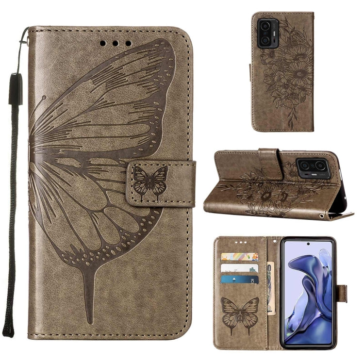 For Xiaomi Mi 11T 5G / 11T Pro 5G Embossed Butterfly Leather Phone Case with Holder & Card Slot & Wallet & Lanyard