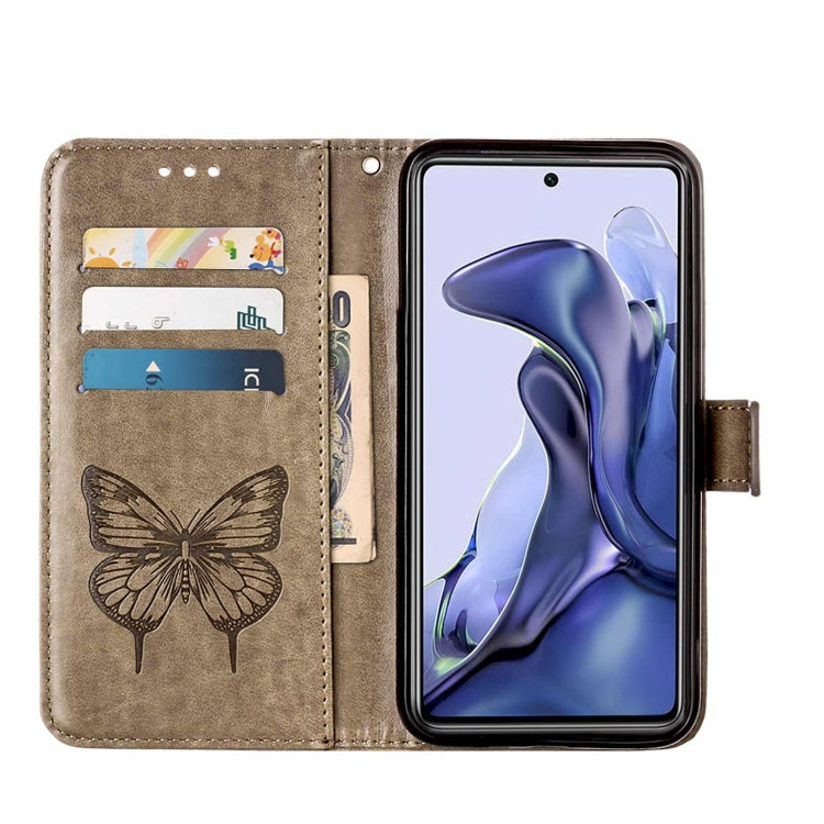 For Xiaomi Mi 11T 5G / 11T Pro 5G Embossed Butterfly Leather Phone Case with Holder & Card Slot & Wallet & Lanyard