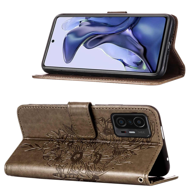 For Xiaomi Mi 11T 5G / 11T Pro 5G Embossed Butterfly Leather Phone Case with Holder & Card Slot & Wallet & Lanyard