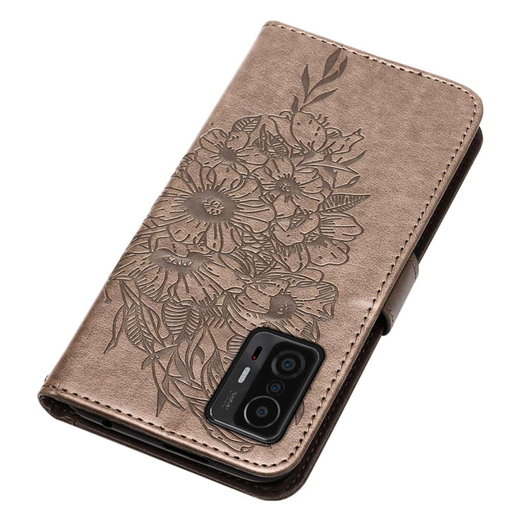 For Xiaomi Mi 11T 5G / 11T Pro 5G Embossed Butterfly Leather Phone Case with Holder & Card Slot & Wallet & Lanyard