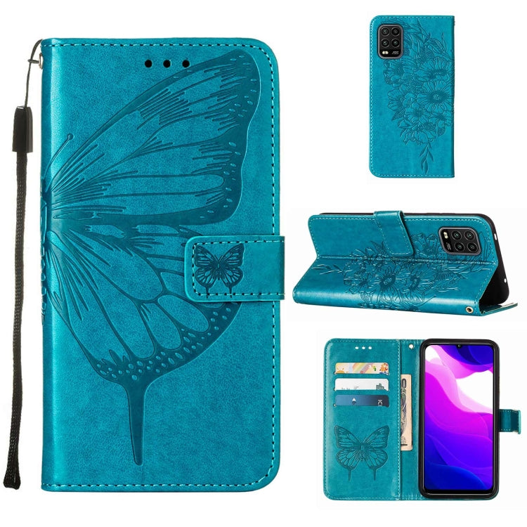 For Xiaomi Mi 10 5G / 10 Pro 5G Embossed Butterfly Leather Phone Case with Holder & Card Slot & Wallet & Lanyard