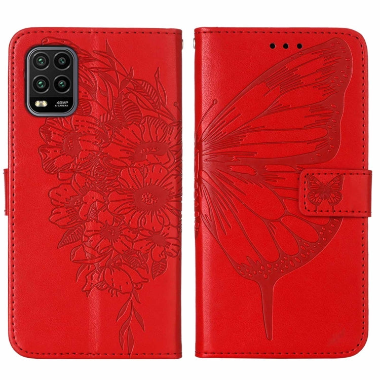 For Xiaomi Mi 10 5G / 10 Pro 5G Embossed Butterfly Leather Phone Case with Holder & Card Slot & Wallet & Lanyard