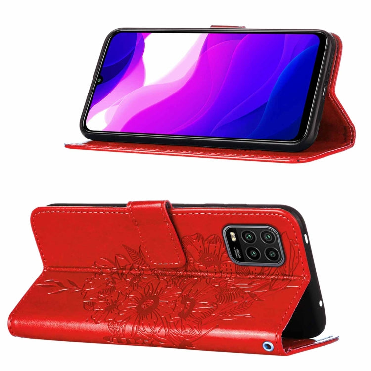 For Xiaomi Mi 10 5G / 10 Pro 5G Embossed Butterfly Leather Phone Case with Holder & Card Slot & Wallet & Lanyard