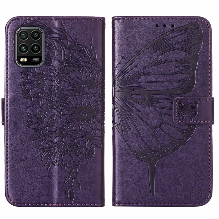 For Xiaomi Mi 10 5G / 10 Pro 5G Embossed Butterfly Leather Phone Case with Holder & Card Slot & Wallet & Lanyard