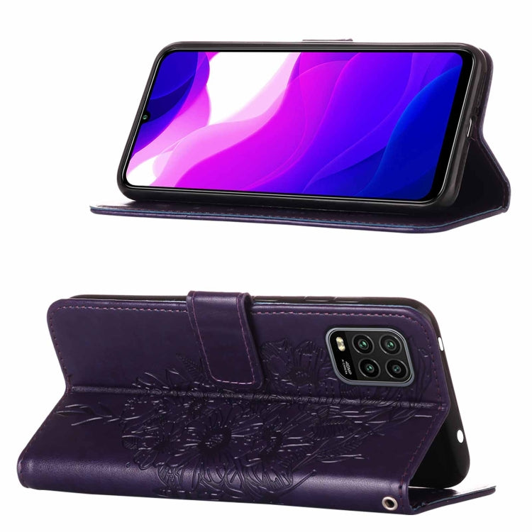 For Xiaomi Mi 10 5G / 10 Pro 5G Embossed Butterfly Leather Phone Case with Holder & Card Slot & Wallet & Lanyard