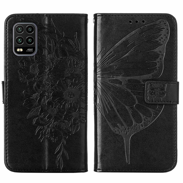 For Xiaomi Mi 10 5G / 10 Pro 5G Embossed Butterfly Leather Phone Case with Holder & Card Slot & Wallet & Lanyard