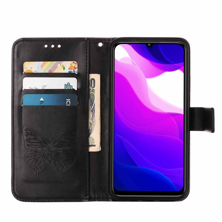 For Xiaomi Mi 10 5G / 10 Pro 5G Embossed Butterfly Leather Phone Case with Holder & Card Slot & Wallet & Lanyard