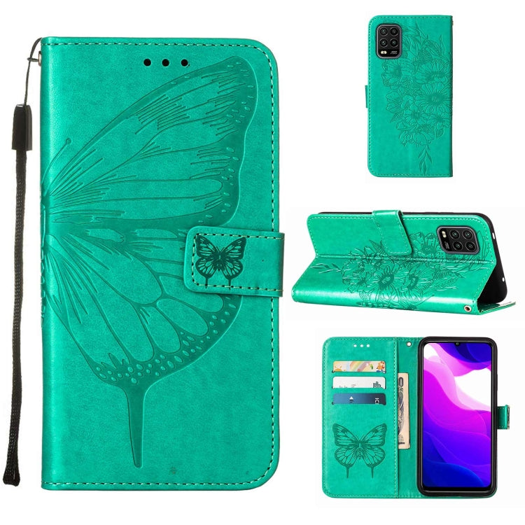For Xiaomi Mi 10 5G / 10 Pro 5G Embossed Butterfly Leather Phone Case with Holder & Card Slot & Wallet & Lanyard