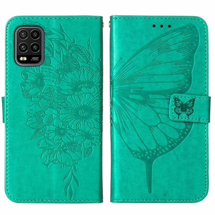 For Xiaomi Mi 10 5G / 10 Pro 5G Embossed Butterfly Leather Phone Case with Holder & Card Slot & Wallet & Lanyard