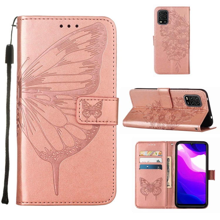 For Xiaomi Mi 10 5G / 10 Pro 5G Embossed Butterfly Leather Phone Case with Holder & Card Slot & Wallet & Lanyard