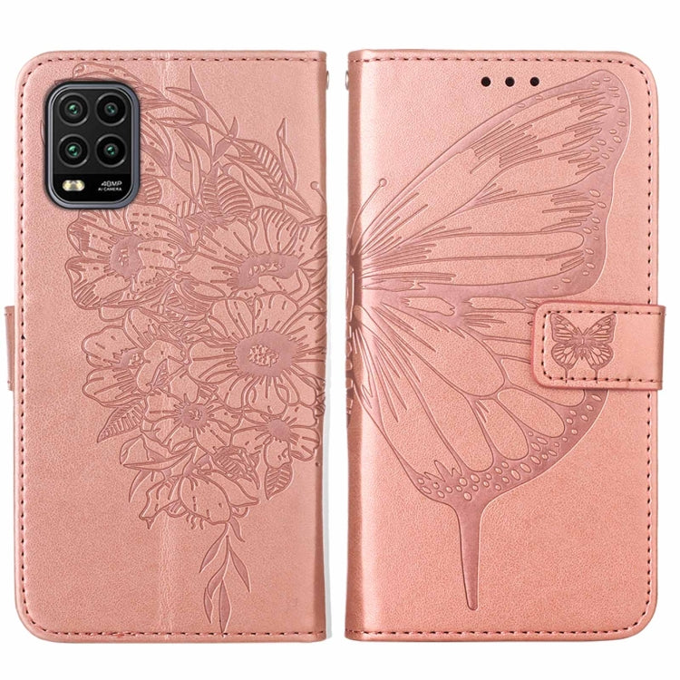 For Xiaomi Mi 10 5G / 10 Pro 5G Embossed Butterfly Leather Phone Case with Holder & Card Slot & Wallet & Lanyard