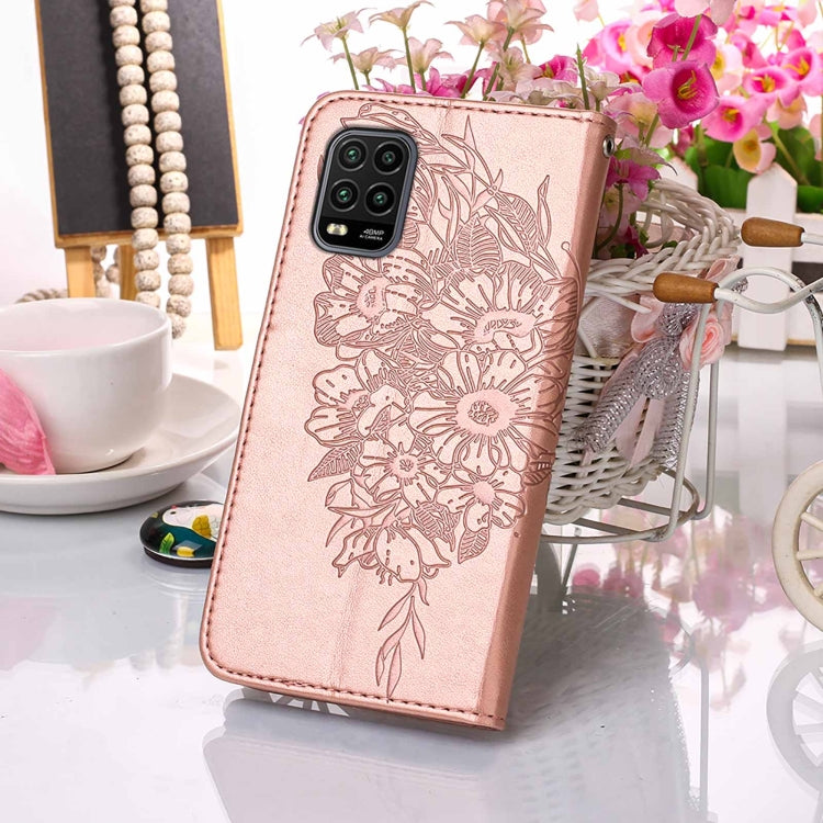 For Xiaomi Mi 10 5G / 10 Pro 5G Embossed Butterfly Leather Phone Case with Holder & Card Slot & Wallet & Lanyard