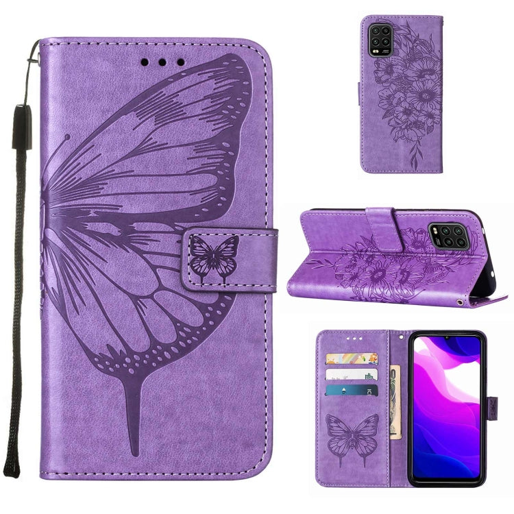 For Xiaomi Mi 10 5G / 10 Pro 5G Embossed Butterfly Leather Phone Case with Holder & Card Slot & Wallet & Lanyard