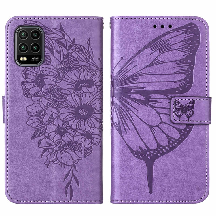 For Xiaomi Mi 10 5G / 10 Pro 5G Embossed Butterfly Leather Phone Case with Holder & Card Slot & Wallet & Lanyard
