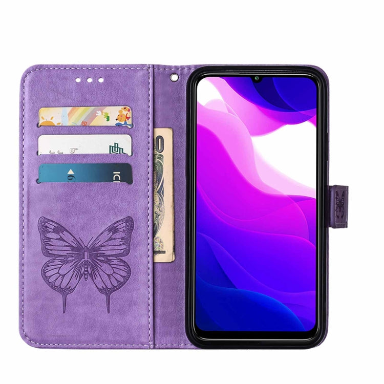 For Xiaomi Mi 10 5G / 10 Pro 5G Embossed Butterfly Leather Phone Case with Holder & Card Slot & Wallet & Lanyard