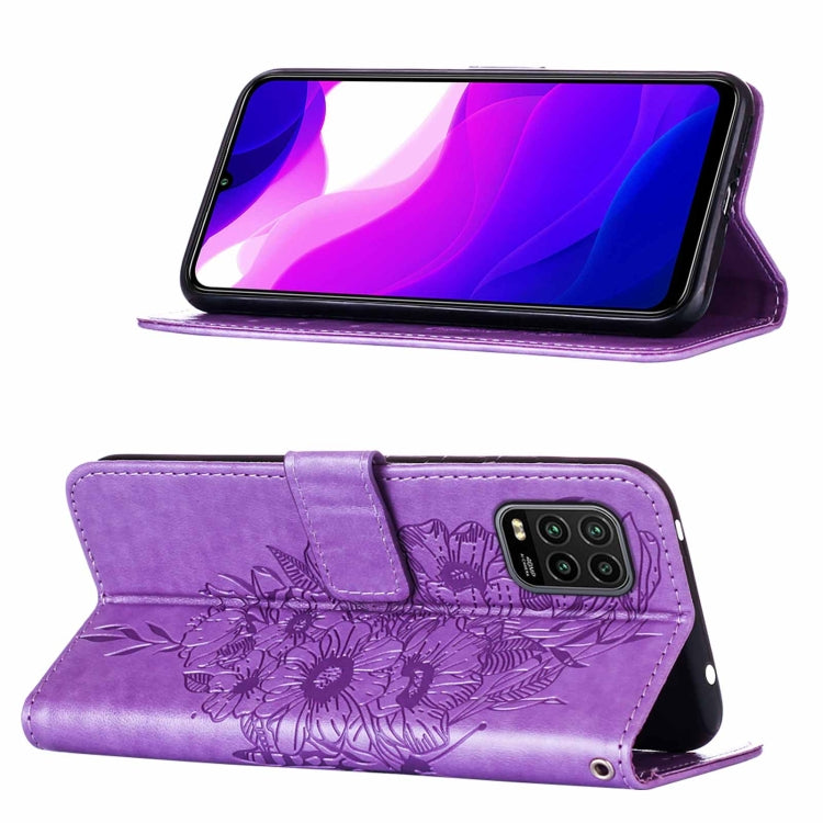 For Xiaomi Mi 10 5G / 10 Pro 5G Embossed Butterfly Leather Phone Case with Holder & Card Slot & Wallet & Lanyard