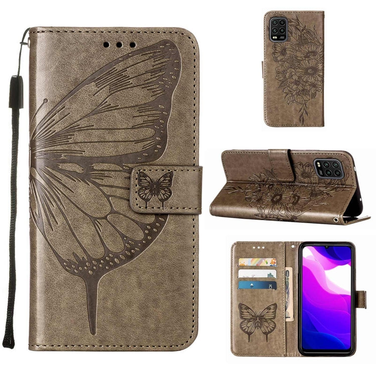 For Xiaomi Mi 10 5G / 10 Pro 5G Embossed Butterfly Leather Phone Case with Holder & Card Slot & Wallet & Lanyard