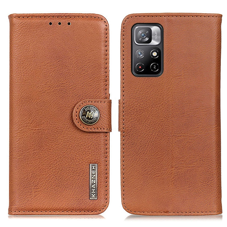 For Xiaomi Redmi Note 11 / Redmi Note 11 5G (China) / Poco M4 Pro 5G / Redmi Note 11T 5G(India) KHAZNEH Cowhide Texture Horizontal Flip Leather Phone Case with Holder & Card Slots & Wallet