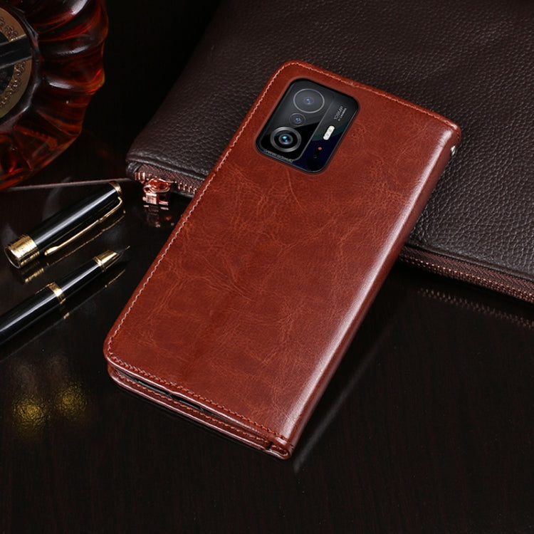 For Xiaomi Mi 11T idewei Crazy Horse Texture Leather Phone Case with Holder & Card Slots & Wallet