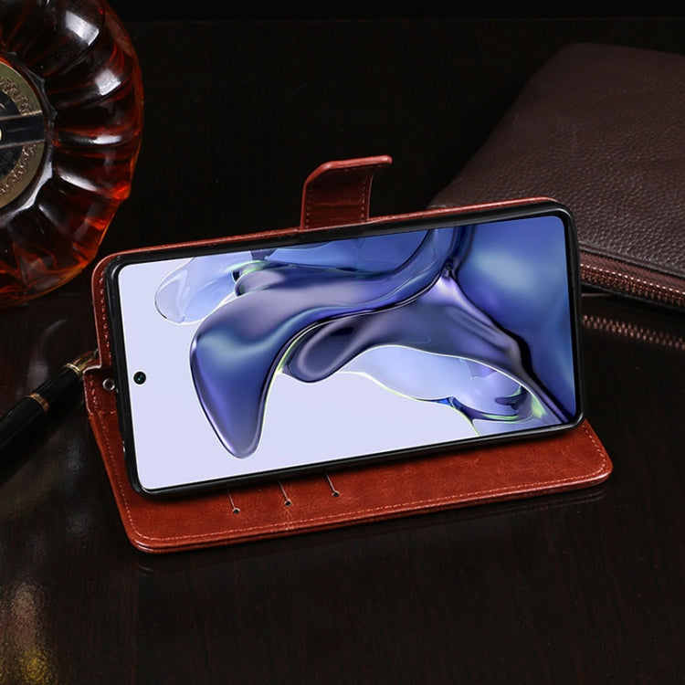 For Xiaomi Mi 11T idewei Crazy Horse Texture Leather Phone Case with Holder & Card Slots & Wallet