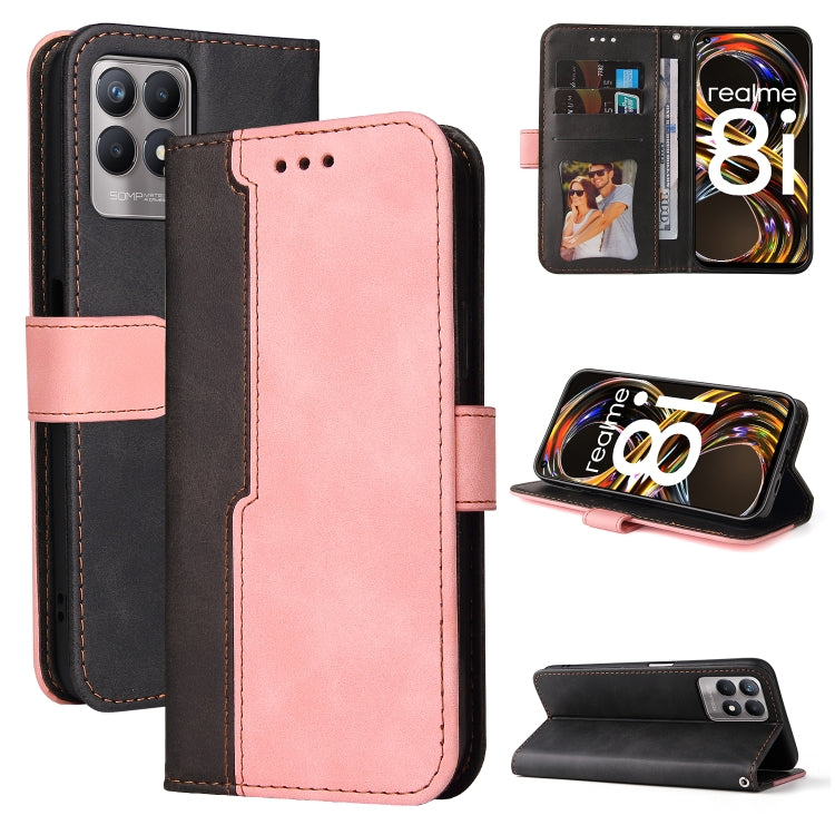 For OPPO Realme 8i Business Stitching-Color Horizontal Flip PU Leather Phone Case