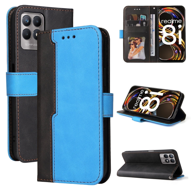 For OPPO Realme 8i Business Stitching-Color Horizontal Flip PU Leather Phone Case