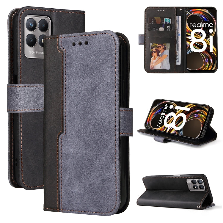 For OPPO Realme 8i Business Stitching-Color Horizontal Flip PU Leather Phone Case