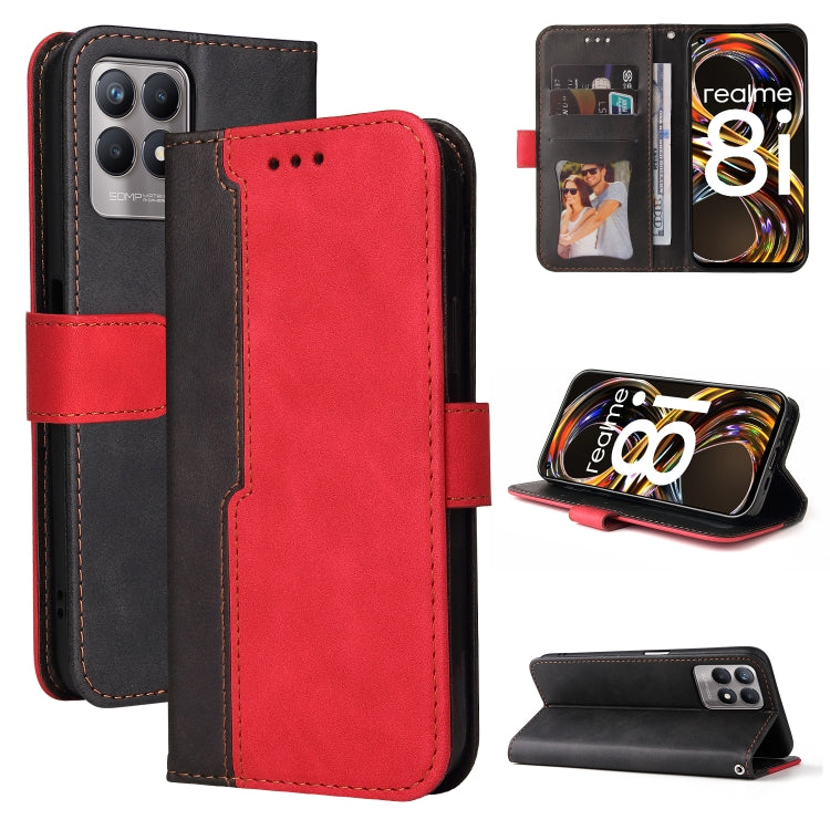 For OPPO Realme 8i Business Stitching-Color Horizontal Flip PU Leather Phone Case