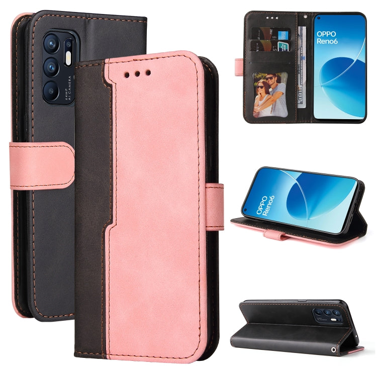 For OPPO Reno6 4G Business Stitching-Color Horizontal Flip PU Leather Phone Case
