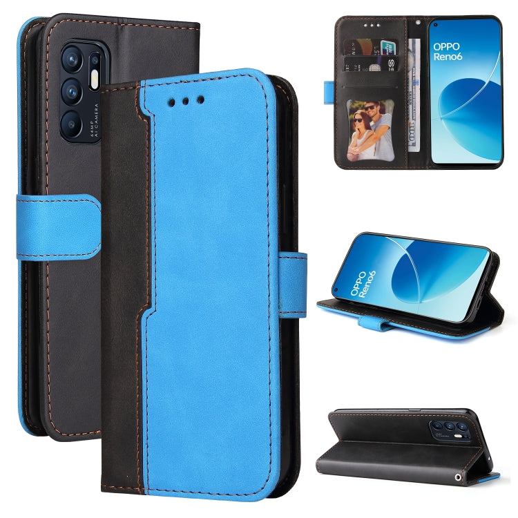 For OPPO Reno6 4G Business Stitching-Color Horizontal Flip PU Leather Phone Case