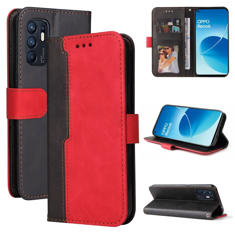 For OPPO Reno6 4G Business Stitching-Color Horizontal Flip PU Leather Phone Case