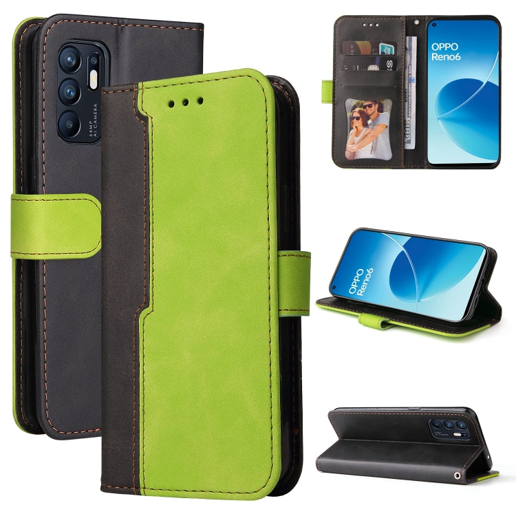 For OPPO Reno6 4G Business Stitching-Color Horizontal Flip PU Leather Phone Case