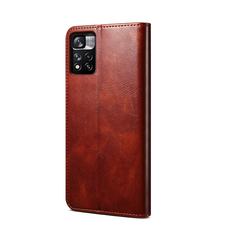 For Xiaomi Redmi Note 11 Oil Wax Texture Flip Leather Phone Case with Card Slots & Wallet