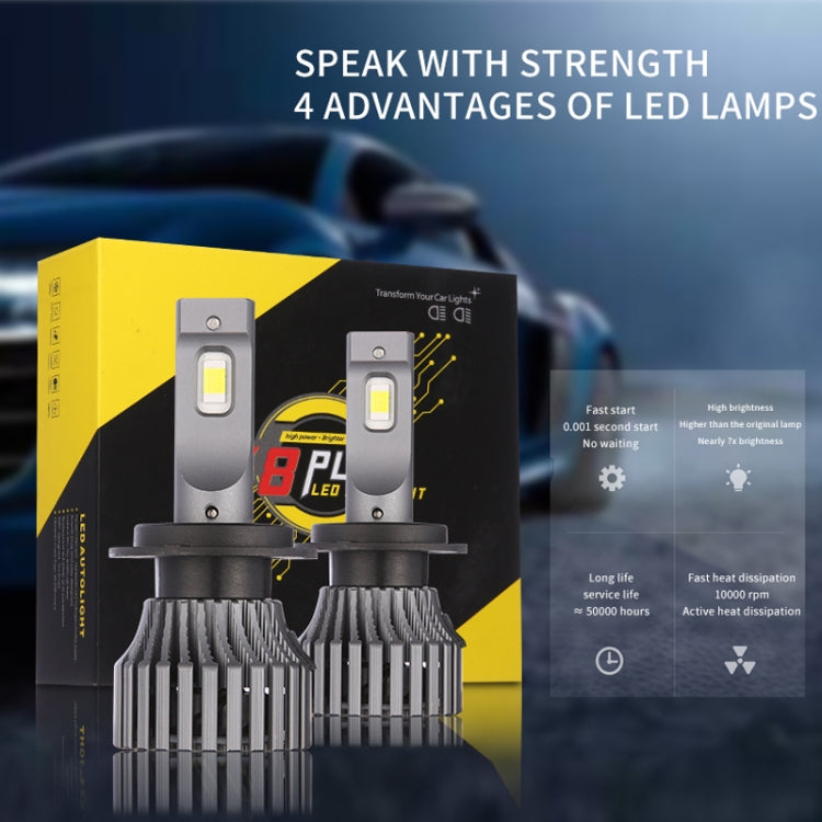 1 Pair G8 Plus H7 DC9-16V / 30W / 8000LM / 6000K IP67 Car LED 3570 Lamp Beads Headlight(White Light)