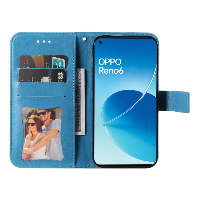 For OPPO Reno6 4G 7-petal Flowers Embossed Flip Leather Phone Case with Holder & Card Slots
