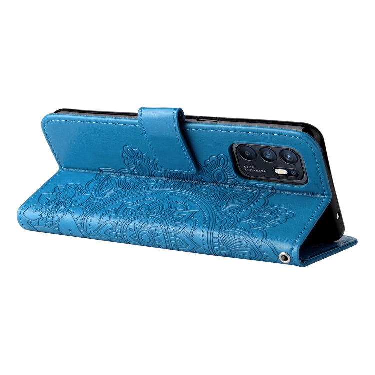 For OPPO Reno6 4G 7-petal Flowers Embossed Flip Leather Phone Case with Holder & Card Slots