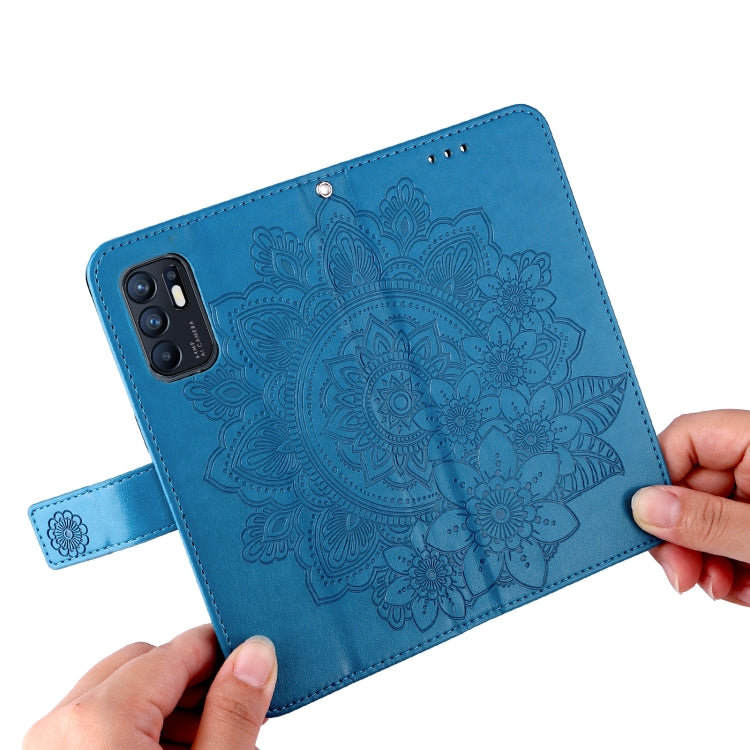 For OPPO Reno6 4G 7-petal Flowers Embossed Flip Leather Phone Case with Holder & Card Slots