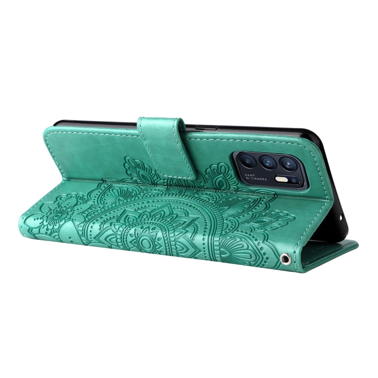 For OPPO Reno6 4G 7-petal Flowers Embossed Flip Leather Phone Case with Holder & Card Slots