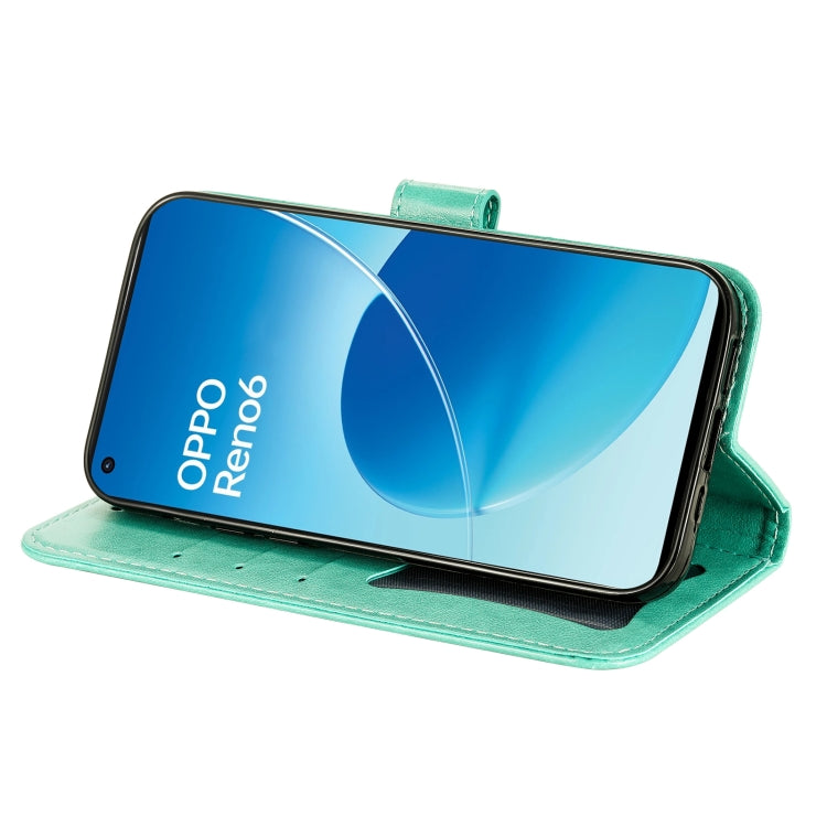 For OPPO Reno6 4G 7-petal Flowers Embossed Flip Leather Phone Case with Holder & Card Slots