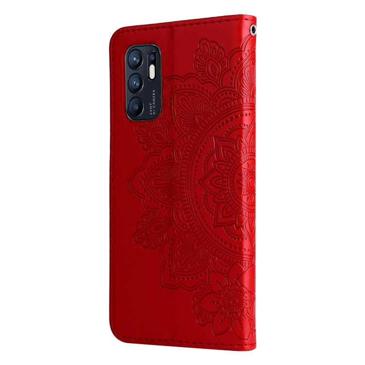 For OPPO Reno6 4G 7-petal Flowers Embossed Flip Leather Phone Case with Holder & Card Slots
