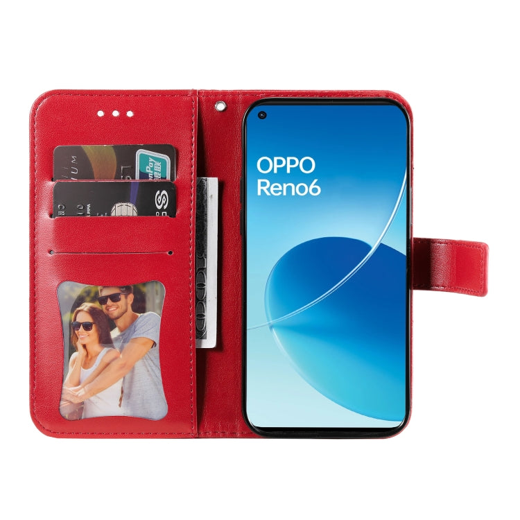 For OPPO Reno6 4G 7-petal Flowers Embossed Flip Leather Phone Case with Holder & Card Slots