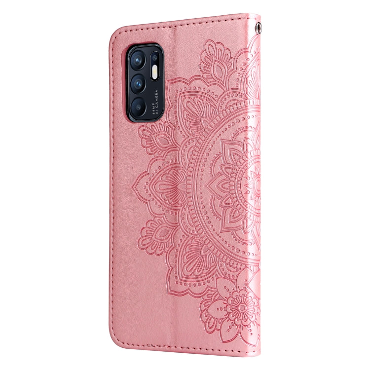 For OPPO Reno6 4G 7-petal Flowers Embossed Flip Leather Phone Case with Holder & Card Slots