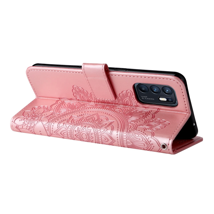 For OPPO Reno6 4G 7-petal Flowers Embossed Flip Leather Phone Case with Holder & Card Slots