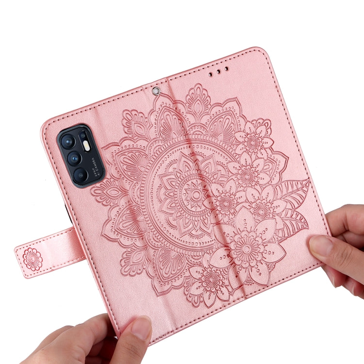 For OPPO Reno6 4G 7-petal Flowers Embossed Flip Leather Phone Case with Holder & Card Slots