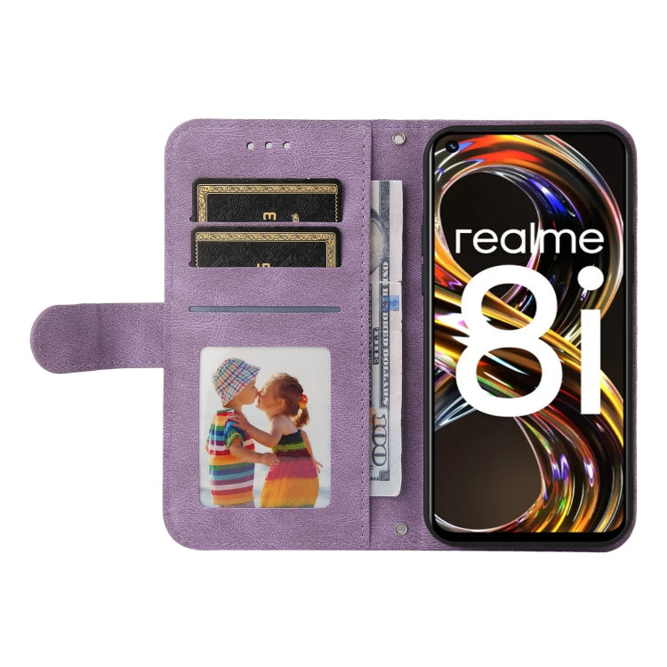 For OPPO Realme 8i Skin Feel Life Tree Metal Button Horizontal Flip Leather Phone Case