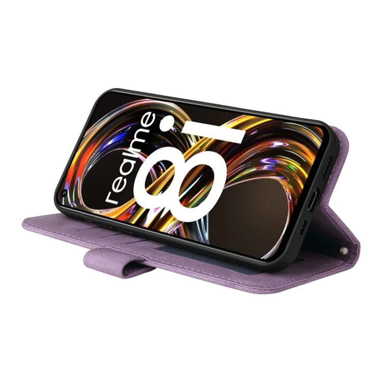 For OPPO Realme 8i Skin Feel Life Tree Metal Button Horizontal Flip Leather Phone Case