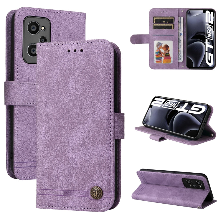 For OPPO Realme GT NEO2 Skin Feel Life Tree Metal Button Horizontal Flip Leather Phone Case